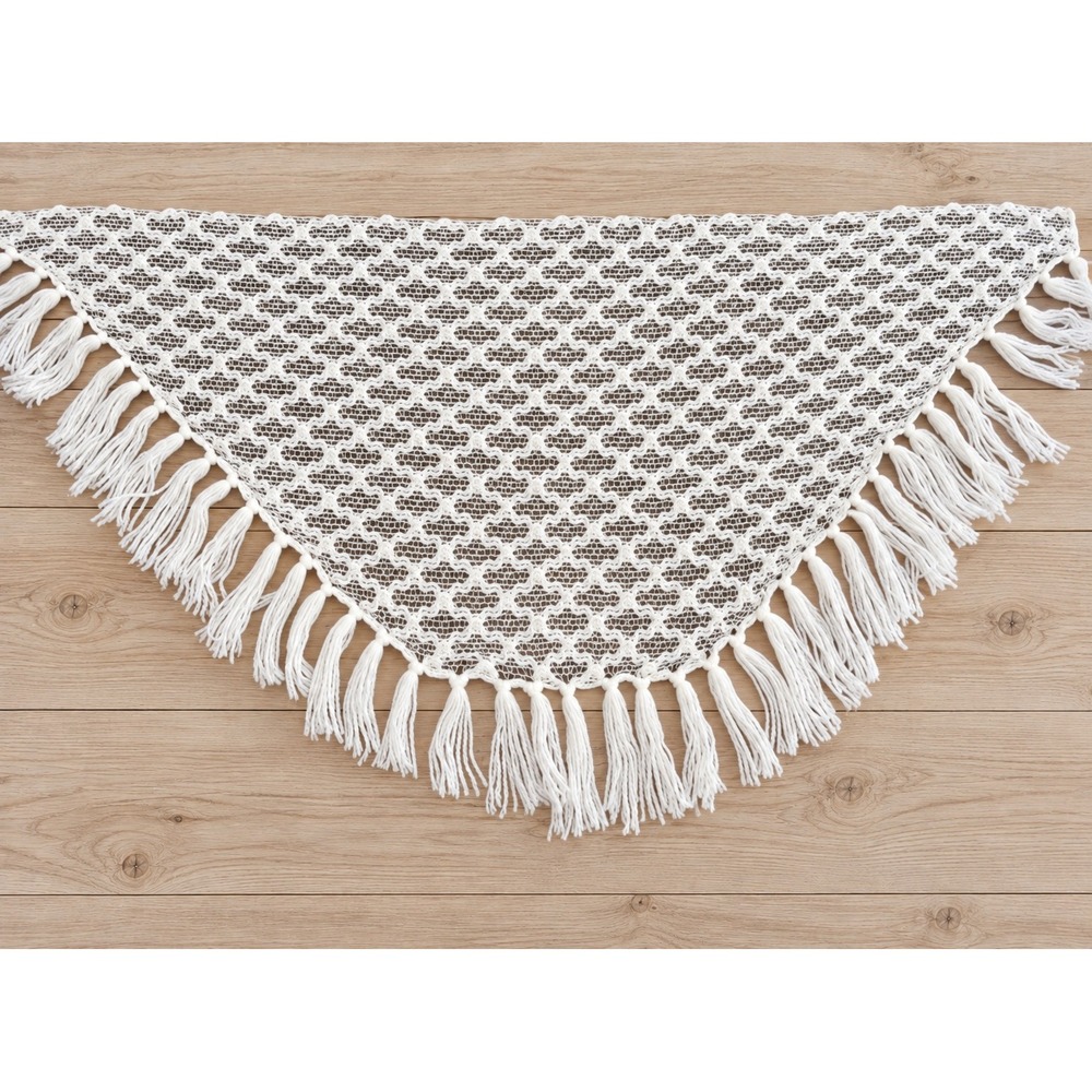 La Dear Boutiques Shawl White Crochet Tassel Trim Vintage Boho Japan OS